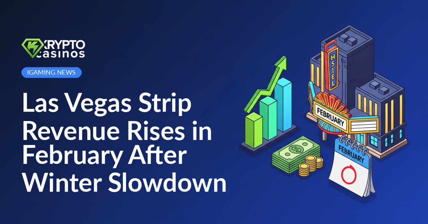 Marquee-lit hotel building beside a rising bar chart with arrow, cash stack, and February calendar page on dark background