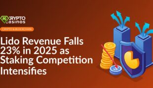 Stack of coins with a red downward arrow, shield featuring a pie chart segment, and office buildings with outward arrows.