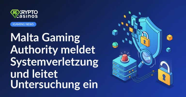 Laptop mit Warnmeldung neben Malta-Flagge und stilisiertem Schildsymbol auf dunklem Hintergrund