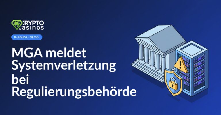 Regierungsgebäude im Hintergrund, Serverrack mit Warnsymbol und Schild mit Vorhängeschloss im Vordergrund
