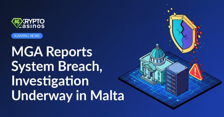 Government office building beside a server rack with red warning icon and cracked digital shield over network grid background