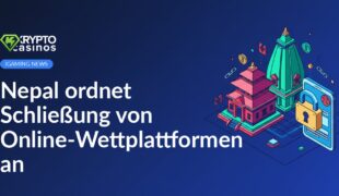 Laptopbildschirm mit Wettplattform, rote Sperrmarke und Nepals Flagge im Hintergrund