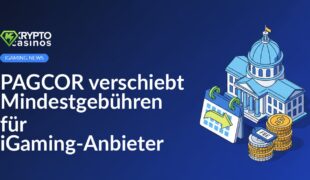 Regierungsgebäude neben Kalender mit Pfeil nach rechts und Münzstapel mit Gebührenetikett im Vordergrund