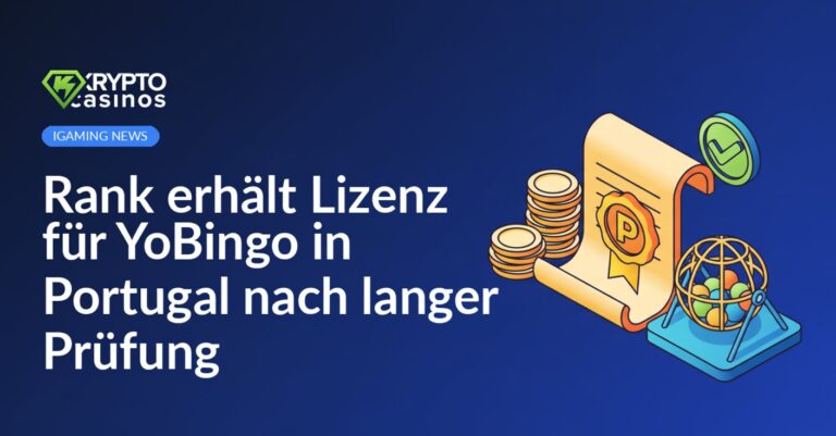 Logo von Rank neben dem Schriftzug „YoBingo“ vor einem Hintergrund mit portugiesischer Flagge und Dokumenten.