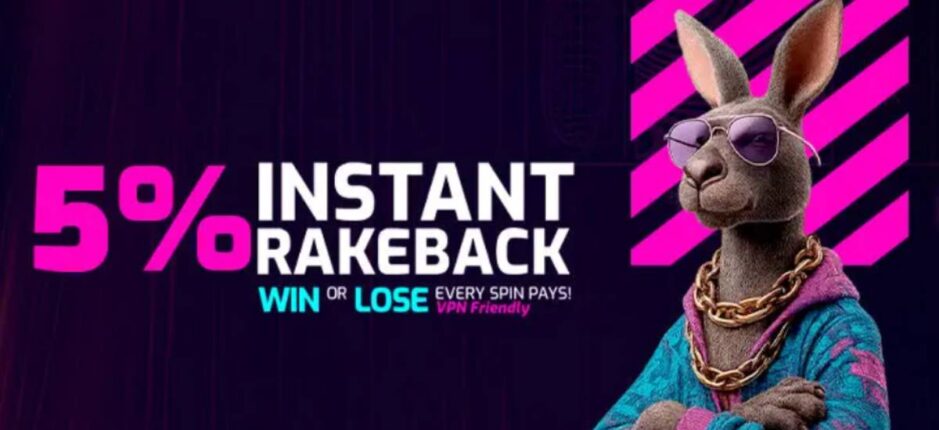 Screenshot of a 5% rakeback offer at Rollchain Casino