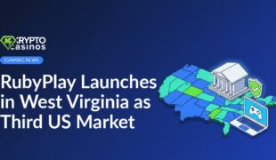 Isometric U.S. map highlighting three states, government building with shield and checkmark, and laptop displaying game controller icon
