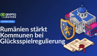 Rathausgebäude neben versiegeltem Dokument und Schild, das Eingang zu Unterhaltungsgebäude blockiert.