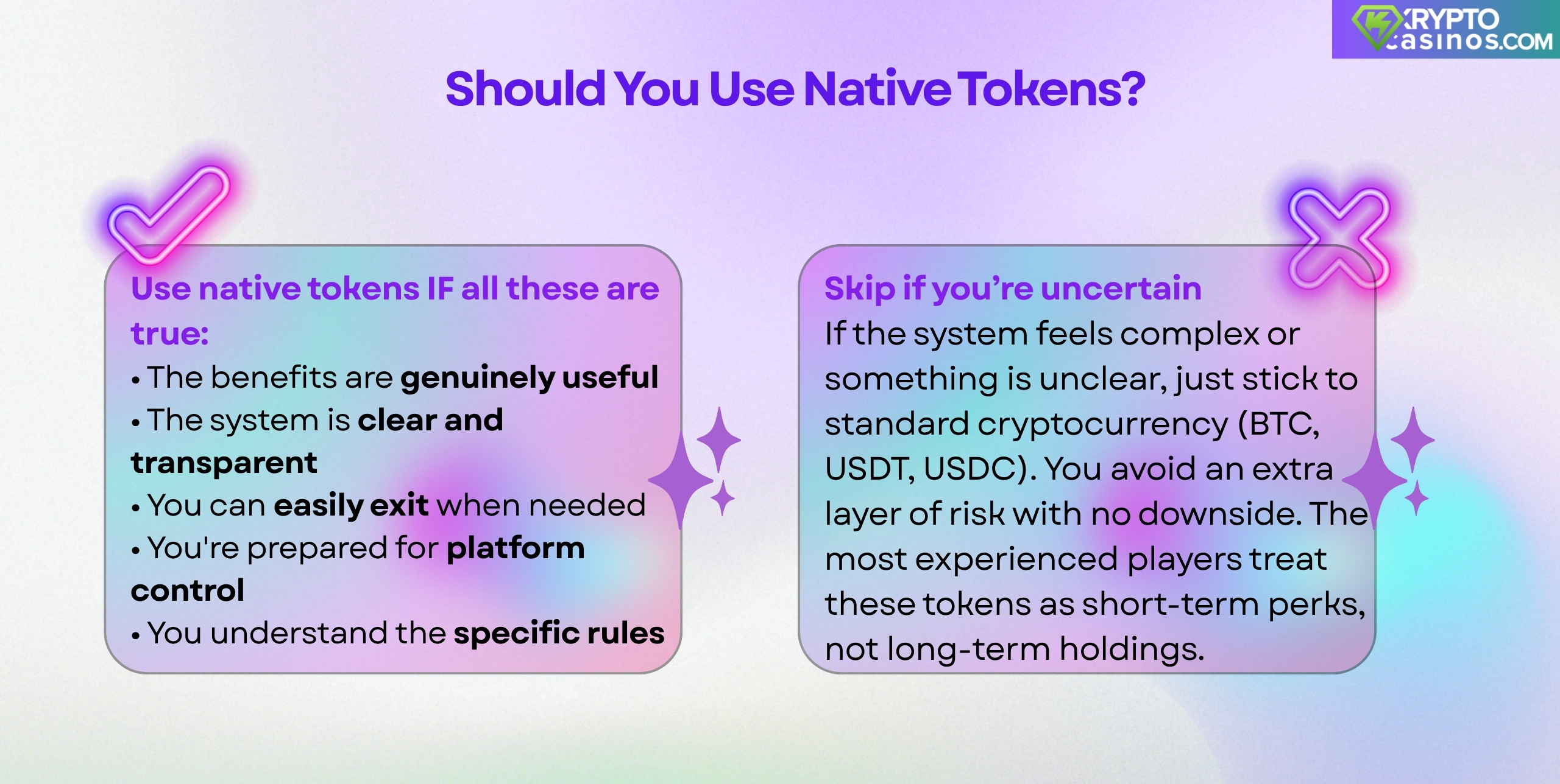 when to use native tokens in crypto casinos comparison graphic