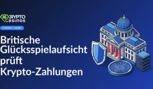 Regierungsgebäude in UK-Farben, große Münze mit Schaltkreismuster, Schild hält dunklen Serverstapel ab.