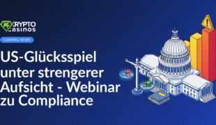 US Capitol mit Waage der Justiz, ansteigendem Balkendiagramm und Warnsymbol vor dunklem Hintergrund