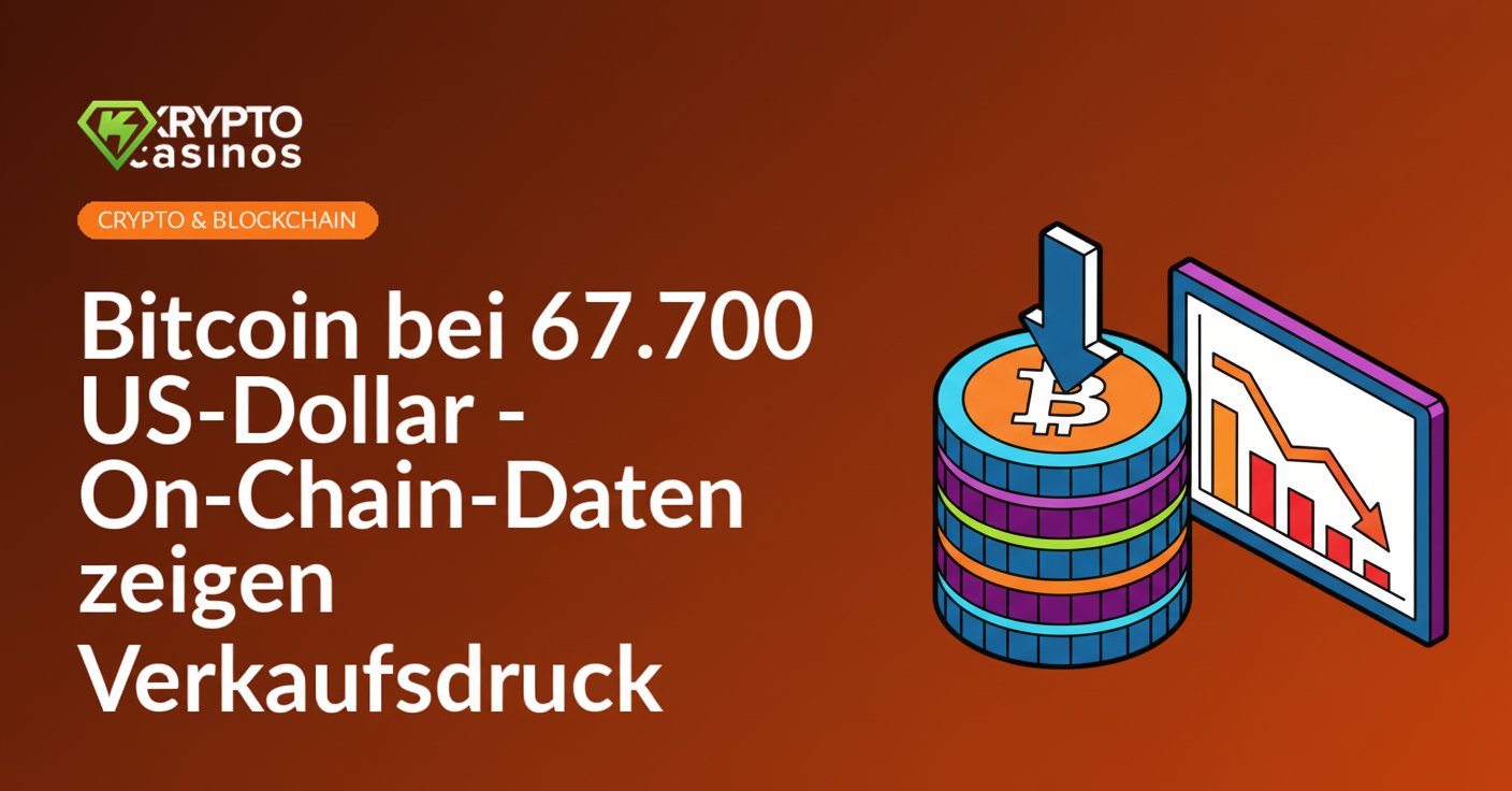 Stapel digitale Münzen neben Bildschirm mit abfallendem Diagramm und rotem Pfeil nach unten.