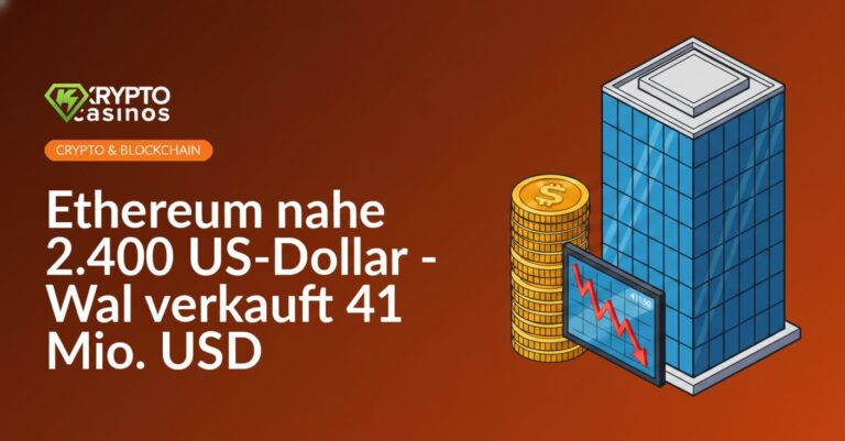 Glas-Büroturm neben großem Münzstapel und digitalem Bildschirm mit fallendem Kursdiagramm in Rot.