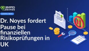 Offener Umschlag mit gestempeltem Dokument, Finanzdiagramm, Münzen, Pausensymbol und Prüfwerkzeugen im Hintergrund.