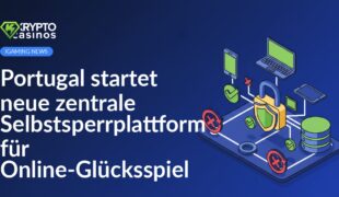 Computerbildschirm mit Website zur Selbstsperrung, daneben Stoppschild und Hand, die Stoppzeichen zeigt.