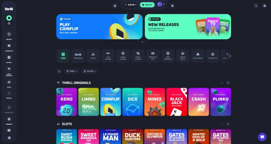 Screenshot der Thrill Homepage