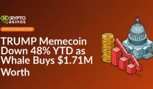 U.S. Capitol building with stacked gold coins beside a downward bar chart featuring a red arrow pointing down.