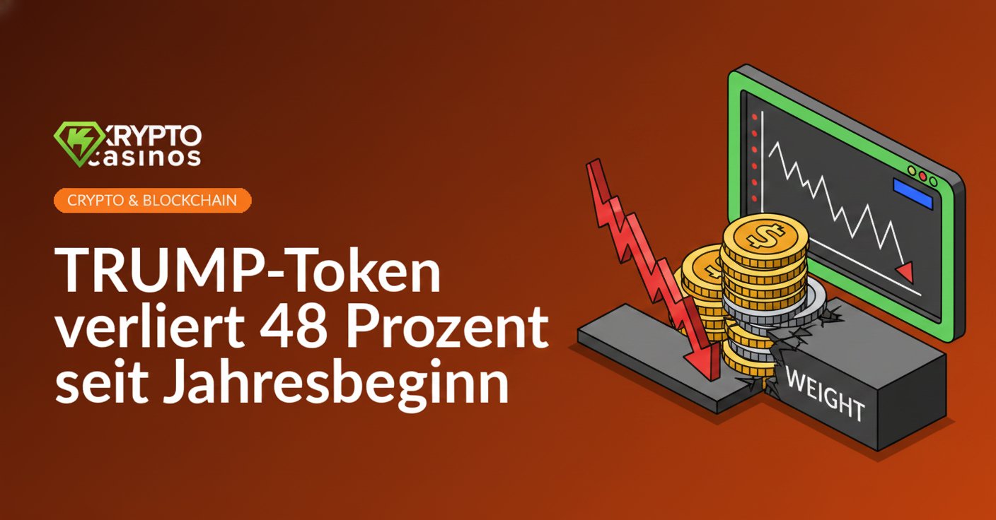 Münzstapel unter schwerem Gewicht, roter Pfeil nach unten, fallender Aktienchart auf Trading-Bildschirm im Hintergrund.