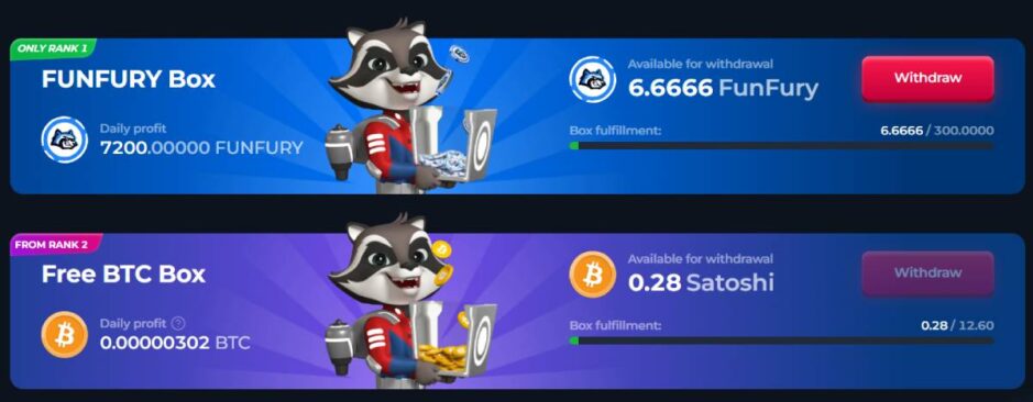 screenshot of betfury casino faucet bonus - betfury boxes
