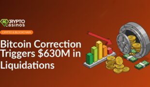 Downward red arrow over a descending bar chart, tipped stack of gold coins, and open vault with coins inside.