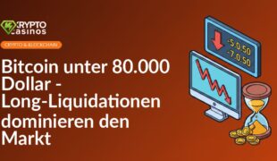 Digitales Kursbrett mit rotem Abwärtspfeil, Monitor mit fallendem Chart und zerbrochene Sanduhr, aus der Münzen fallen.