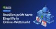Regierungsgebäude mit brasilianischem Wappen, Laptop mit Verbotssymbol, Kalenderblatt mit rotem Kreis markiert.