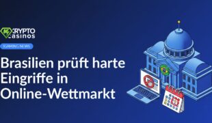Regierungsgebäude mit brasilianischem Wappen, Laptop mit Verbotssymbol, Kalenderblatt mit rotem Kreis markiert.