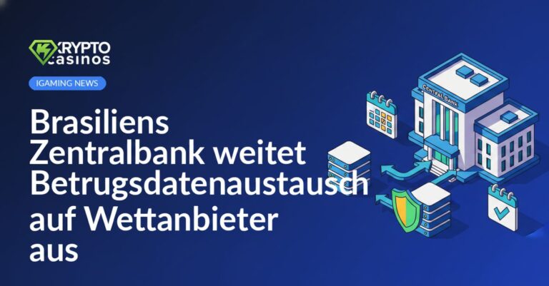 Zentralbankgebäude mit verbundenen Datenbanken, Pfeilen, Schild und Kalender vor blauem Hintergrund.