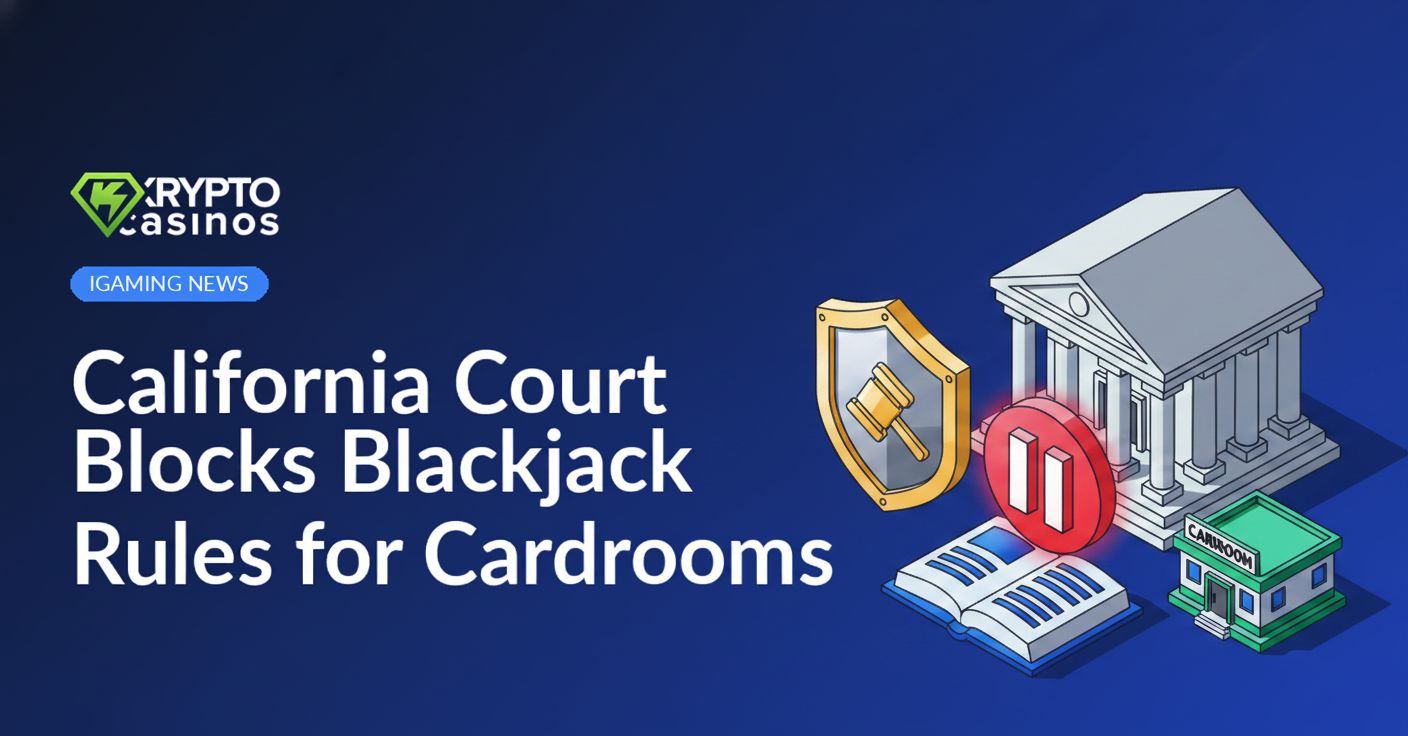 Courthouse building behind a large pause button over a rulebook, with a shield protecting a small cardroom building.
