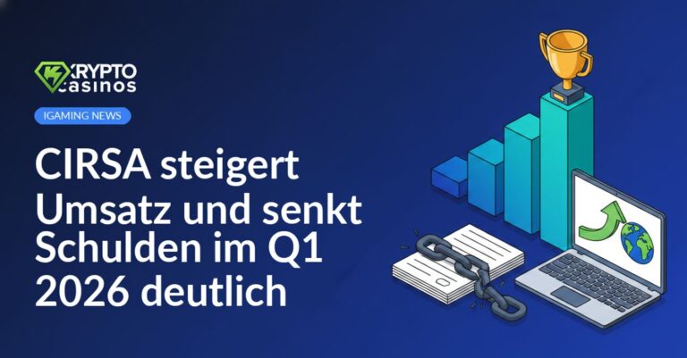 Aufsteigendes Balkendiagramm mit Pokal, zerbrochene Kette auf Dokumentenstapel, Laptop mit Wachstums- und Globussymbol.