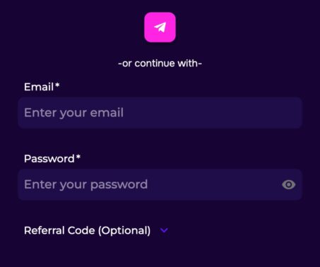 crashino casino sign-up form casino requiring only email and password