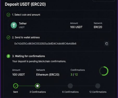 Das Bild zeigt bei Cryptorino Deutschland die Blockchainbestätigung im eigenen Wallett