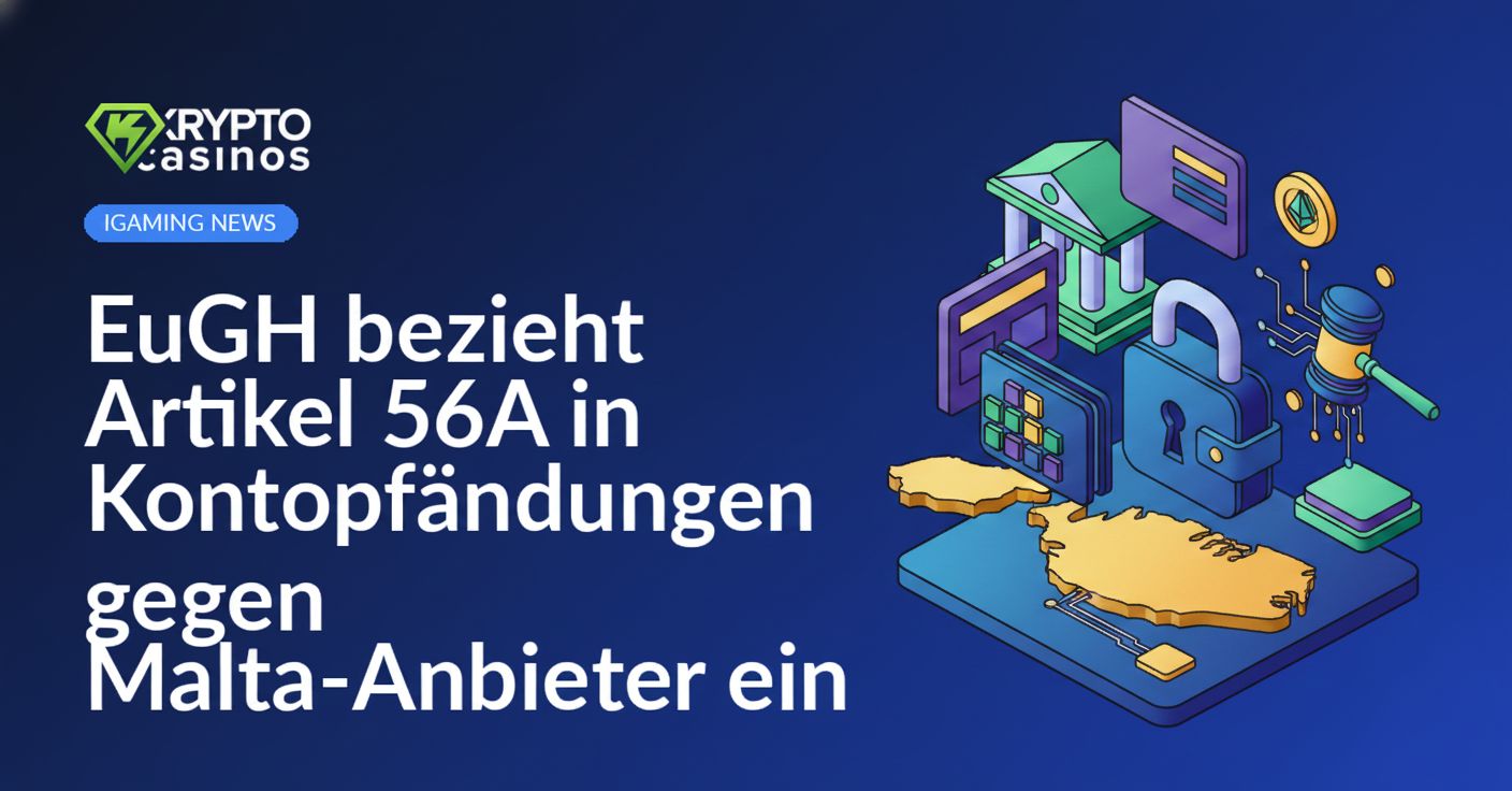 EuGH-Gebäude mit EU-Flaggen, davor Banknoten und ein Bildschirm mit Kontopfändungsdiagrammen.