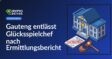 Regierungsgebäude mit Wappen, Ermittlungsbericht mit rotem Stempel „Abgelehnt“ und zerbrochener Richterhammer.