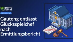 Regierungsgebäude mit Wappen, Ermittlungsbericht mit rotem Stempel „Abgelehnt“ und zerbrochener Richterhammer.
