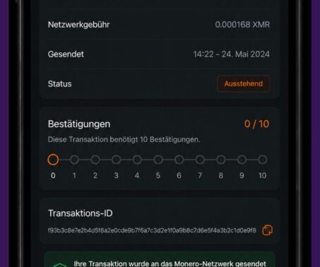 Das Bild zeigt, wie man auf die Blockchain Bestätigung der Zahlung wartet