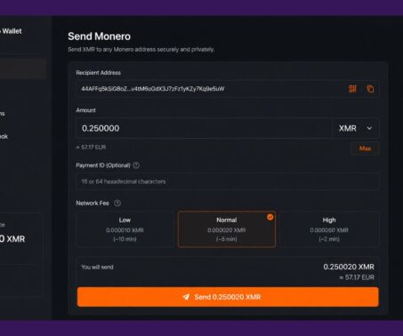 Das Bild zeigt, wie Geld in einer Monero Wallet verschickt wird
