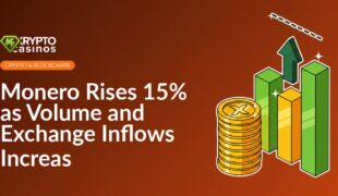 Upward bar chart with bold arrow hitting ceiling, gold coin stack beside increasing volume bars on white background