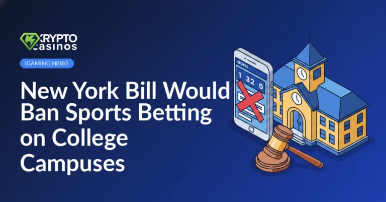 School building beside a smartphone displaying a crossed-out sports scoreboard and a wooden gavel on a desk