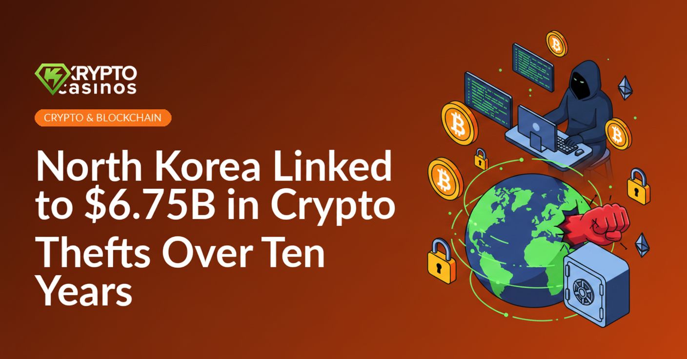 Dark hooded figure typing on laptop with digital padlock and cryptocurrency symbols floating around.
