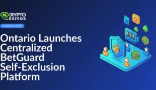 Computer screen displaying a website interface with a lock icon and the text "BetGuard Self-Exclusion" on a blue background