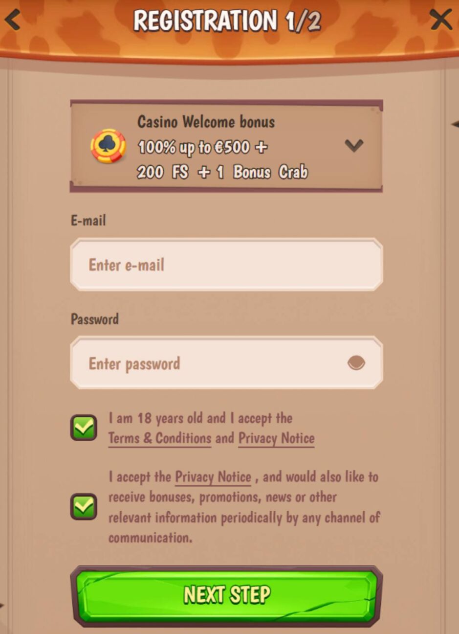 screenshot of stonevegas casino registration process