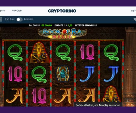 Das Bild zeigt wie aktiv Book of Ra im Cryptorino DE gespielt wird