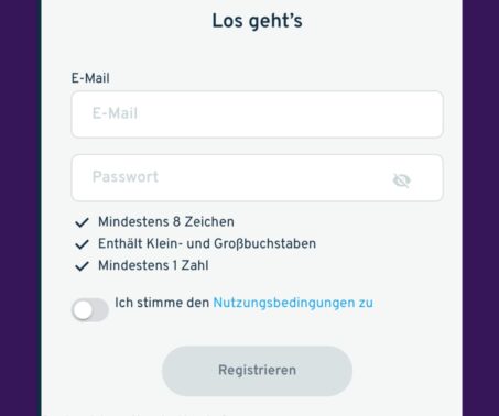 Das Bild zeigt eine Registrierungsmaske eines VPN freundlichen Casinos