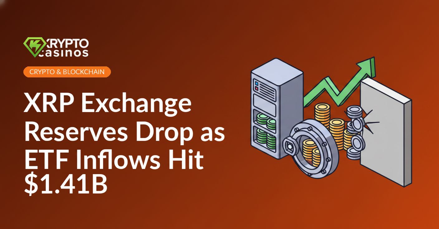 Server rack with shrinking XRP coin stacks, secure vault with fewer coins, upward chart hitting a solid wall background.