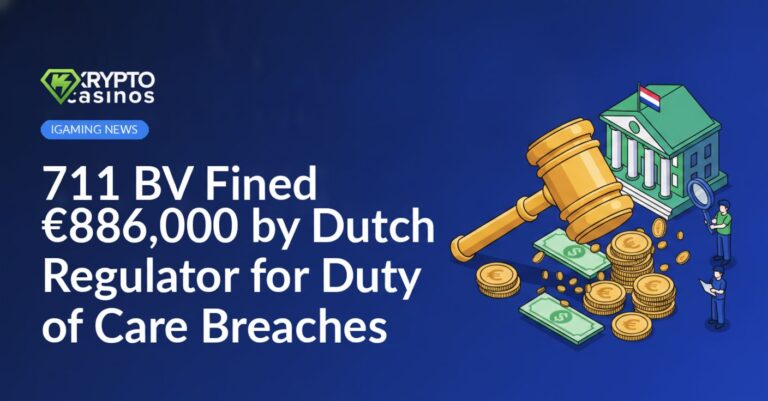 711 BV company logo beside a gavel and a stack of euro banknotes on a wooden desk background