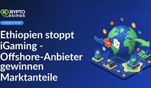 Laptop mit geöffnetem Online-Glücksspiel, Karte Afrikas und äthiopischer Flagge im Hintergrund