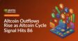 A digital chart displaying a downward trend with various altcoin logos and red arrows indicating outflows.