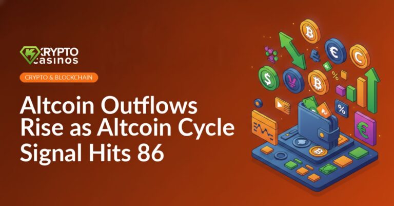A digital chart displaying a downward trend with various altcoin logos and red arrows indicating outflows.