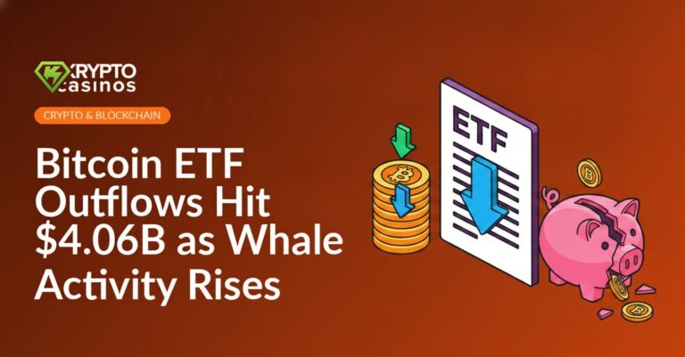 ETF document with red downward arrow, stacked coins with blue transfer arrows, and a cracked piggy bank on white background