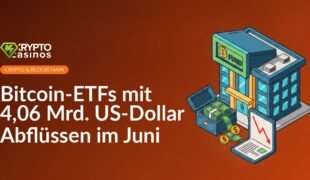 Börsengebäude, Investmentdokument mit fallendem Kursdiagramm, Bargeld fließt aus offenem Fondsbehälter